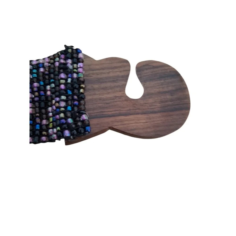 Y2k‎ Vintage Beaded Lizard Women's One Size Stretch Gypsy Wood Clasp Cinch Belt